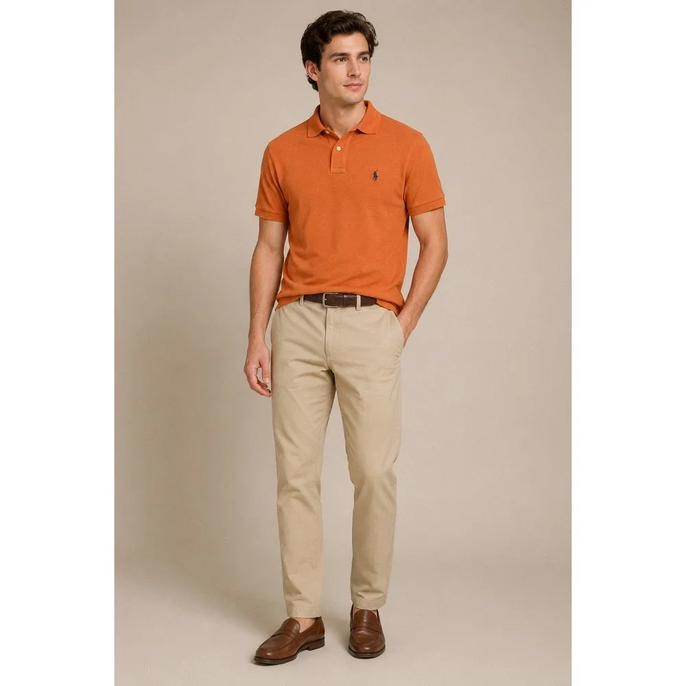 Polo Ralph Lauren Polo Shirt Mens L Orange Custom Fit Short Sleeve Pony Logo